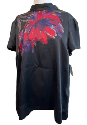 Blusa Apostrophe XL Negra Roja Brillante Floral Japonesa Satén Cuello Alto Nueva con Etiquetas Foto 1 de 4