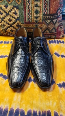 A.testoni, avestruz genuino y cuero. Zapatos de vestir completos de cuero para hombre. Foto 1 de 4