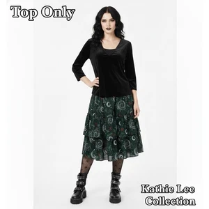 Kathie Lee Collection Black Velvet V-Neck Top 3/4 Sleeve Whimsigoth Goth Sz XL - Picture 1 of 9