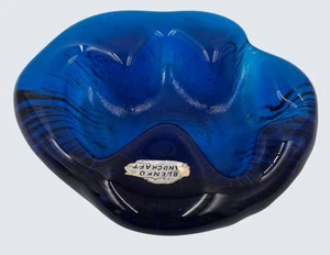 Vtg Blenko Handcraft Cobalt Blue Art Glass Ashtray Bowl – Mid-Century Modern, 6″ - Picture 1 of 11