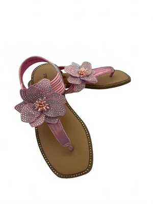 Steve Madden Charming Pink Floral Flip Flops Girls size 4 - Image 1 of 4