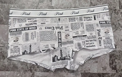 NUEVO CON ETIQUETAS BRAGAS VICTORIA'S SECRET ROSA PEQUEÑO PERIÓDICO CINTURA GRUESA BOYSHORT Foto 1 de 3