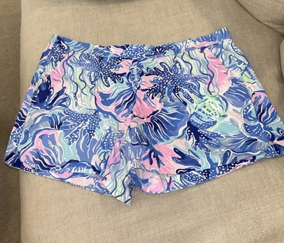 Pantalones Cortos Lilly Pulitzer Damas Vista Mar Agua Salada Azul Rosa Algodón Talla L Grande Foto 1 de 4
