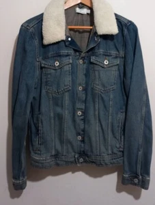 Topman Sherpa Trucker Jeansjacke Medium 38/40 inch Brust blau mit Kunstfell - Bild 1 von 7