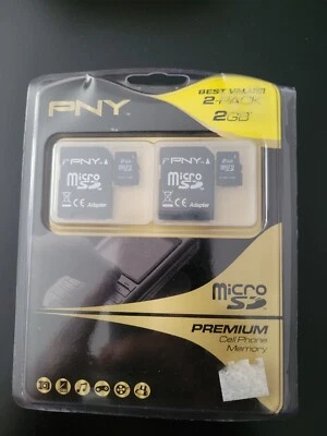 New PNY 2-Pack 2GB  Micro Cards Memory 4GB Total P-SDU2G8X2-MF Factory Sealed - Image 1 of 2