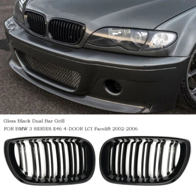 Parrilla de parachoques negra brillante doble barra para BMW Serie 3 E46 4D 02-06 Facelift Foto 1 de 4