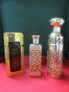 Perfume Metal Golden Empty Cases Tiffany - Shalimar- Must De Cartier Pick1 - Picture 1 of 13