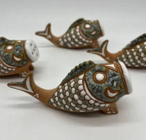 4 Bonis Rhodes Pottery - Hand Made Rhodes Greece Fish Salt and Pepper Shakers - Picture 1 of 9