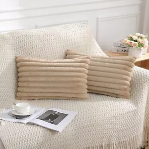 Faux Fur Plush Lumbar Throw Pillow Covers 12x20 Set of 2 - Luxury Soft Fluffy... - Picture 1 of 8