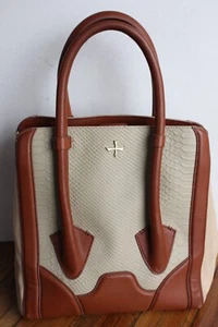 RARE Pour La Victoire BUTLER Large Tote Purse Suede Snake Off White Cognac - Picture 1 of 7