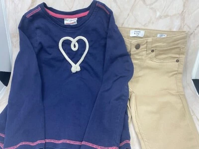 Lote de 2 Niñas Talla 7 Hanna Andersson Azul Marino Manga Larga Top Corona Hiedra Tostado Jeggings Foto 1 de 4