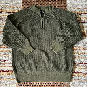 Barbour Country Tweed Wool 1/2 Zip Pullover Sweater Forest Green Men's Large L - Picture 1 of 3