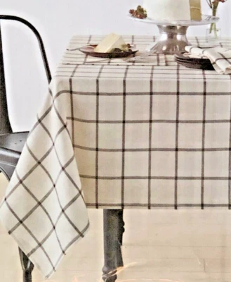 Shiloh Window Pane Fabric Tablecloth Shiloh Check 60x84" Ivory Black Polyester - Image 1 of 4