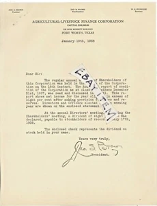 1938 Fort Worth Texas FINANZA AGRICOLA BESTIAME John Brown SPARKS Fitzhugh - Foto 1 di 3
