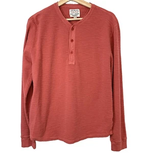 Lucky Brand Henley Shirt Poloshirt Herren XL Langarm Slub Baumwolle Stretch Koralle - Bild 1 von 10