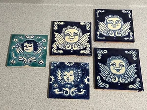 Vintage Portuguese Blue Angel Head Ceramic Tiles - Picture 1 of 6