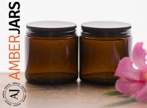 12 x 120ml Glass Amber Jars Matt Black Aluminium Lid - DIY Cosmetics Candles S - Picture 1 of 5
