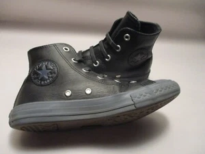 Converse All Star High Top Youth 1M Black Leather, Rubber Sole Sneakers - Picture 1 of 10