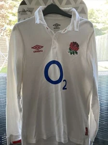 England Rugby RFU offizielles umbroisches weißes O2 Langarmshirt mit Kragen Größe S - Bild 1 von 15