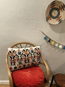 Crate and Barrel Crewel Floral Pillow Cover Floral Embroidered Rectangular - Picture 1 of 5