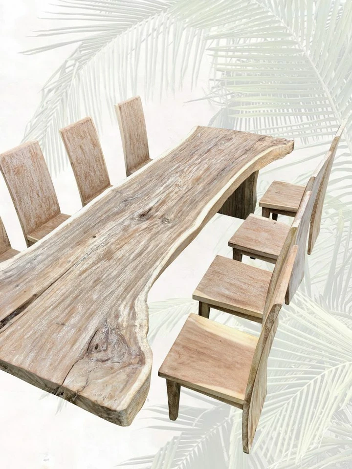 großer Esstisch Massivholz incl 8 Stühlen Baumscheibe Handarbeit Baumstammtisch  - Bild 1 von 4