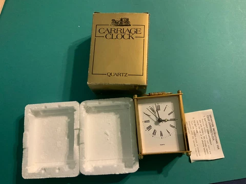 Vintage Brass Carriage Clock ⏰ Made in Hong Kong 3-1/2” Miniature Quartz Nib Cover