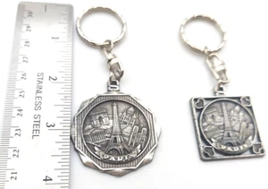 Paris France Keychain Silver Tone Metal Sculpted Souvenir Keyrings - Picture 1 of 4