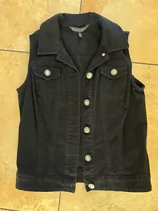 Baccini Vintage Y2K Black Denim Jean Vest Bling Buttons Petite Small 2000s - Picture 1 of 6