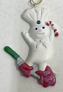 Adorno de cerámica 1998 brillo Pillsbury Doughboy - espátula con masa de galletas - Imagen 1 de 5