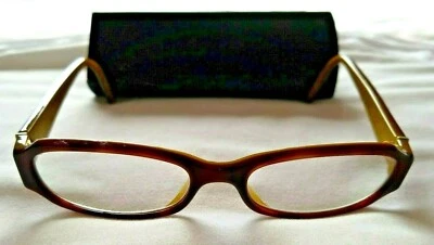 Fendi Womens Havana Brown Yellow Prescription Eye Glasses Twist Close Case  - Image 1 of 4