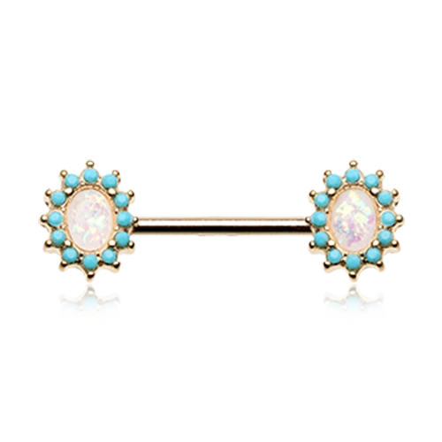 Elegante Anillo Barra Pezón Turquesa Ópalo Dorado Plata Circonita cúbica Turquesa Blanco Sexy Foto 1 de 1