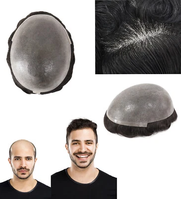 Mens Toupee Human Hair Replacement System 0.04mm All Skin Hairpiece 100% Denisty - Image 1 of 4