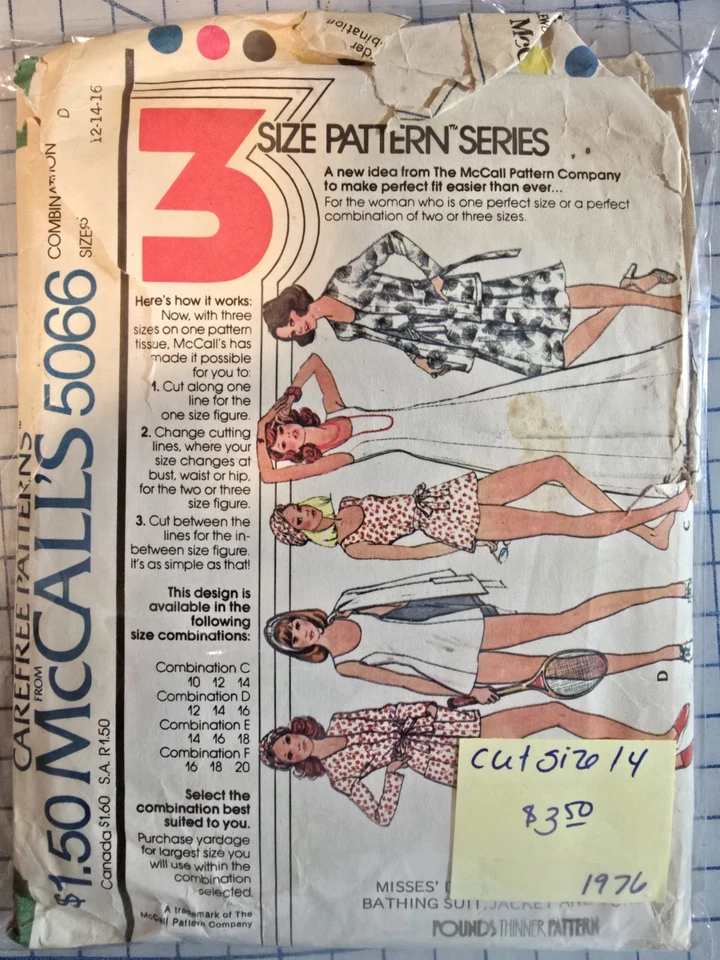 Vestido, traje de baño, tenis vintage 1976 McCalls 5066 corte y completo talla 14 Misses Foto 1 de 2