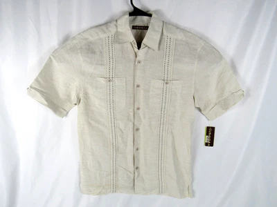 Camisa Cubavera Abotonada Mezcla Lino Para Hombre Pequeña Manga Corta Ligera Cómoda Foto 1 de 4