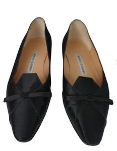 Manolo Blahnik 37,5 schwarze Satin-Ballerinas mit Schleife 7 - Bild 1 von 6