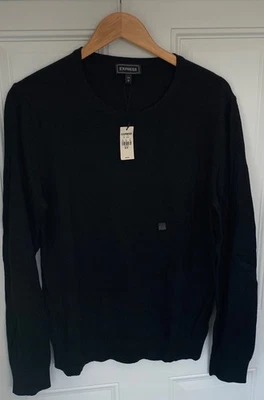 Men's Express Merino Wool Pullover Crew Neck Sweater Black Medium - Brand New - Image 1 of 3