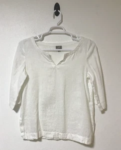 J. Jill Women's Medium 100% Linen Popover V-Neck Tunic 3/4 Sleeve Top White - Picture 1 of 11