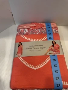 CAROLE HOCHMAN Womens Size 3X Coral Pink Paisley 4-Piece Summer Pajamas Set - Picture 1 of 9