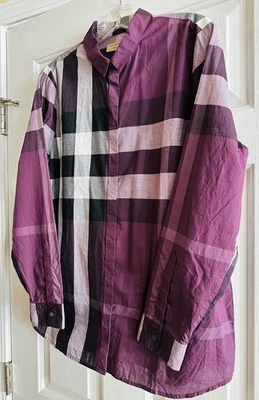 Burberry Nova Exploded Check XL Cotton Long Sleeve Button Shirt Purple black - Image 1 of 4