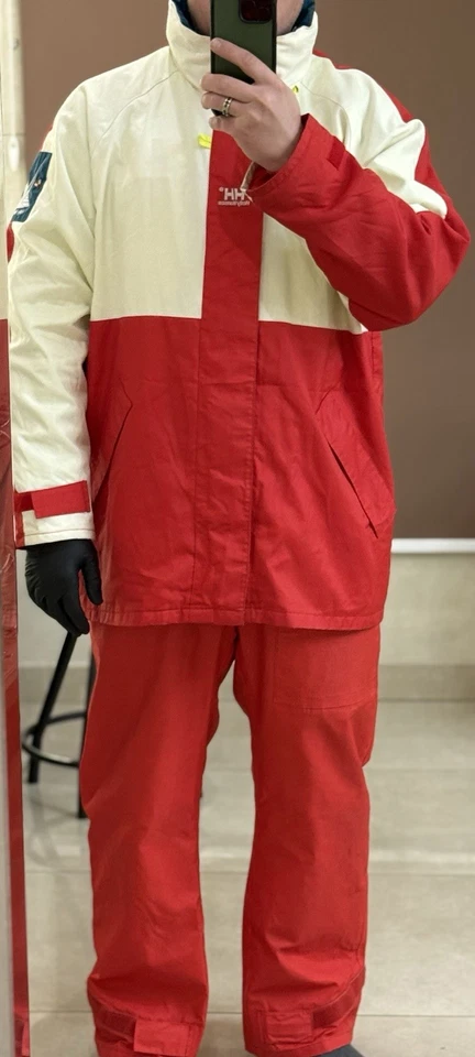 Chaqueta y pantalón vintage Helly Hansen Seawear, talla L/XL, impermeable, rojo Foto 1 de 4