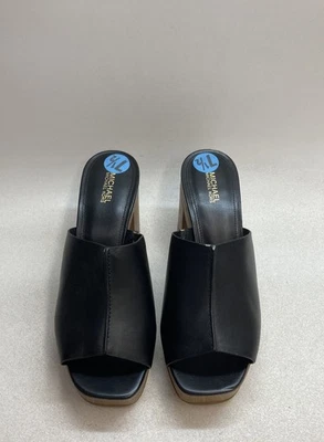 Sandalias Michael Kors de cuero negro con plataforma deslizable tacón grueso talla 7,5 Foto 1 de 4