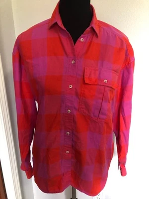 LIZ WEAR, WOMENS PLAID FLANNEL SHIRT.  S-M Excellent Condition, PINK RED - Image 1 of 4