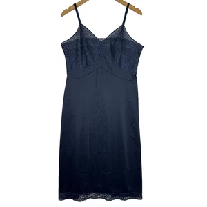Abito donna vintage Vanity Fair slip taglia 40 stile lingerie pizzo navy 3-8-28 - Foto 1 di 11