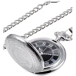 Präzise Quarz Herren Taschen Uhr mit Silberner Blumen Gravur - Zeitloses Zubehör - Bild 1 von 10