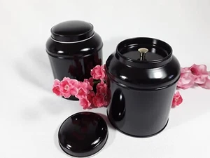 Pair of Tea Caddy Tin Box with Lid - Black - Picture 1 of 9