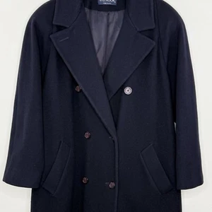 Gabardina vintage JG Hood para mujer lana pura hecha en EE. UU. azul marino botón talla L - Imagen 1 de 11