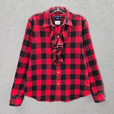 Ralph Lauren Sport Women Top 12 Red Blouse Check Buffalo Plaid Ruffle Collar - Image 1 of 4