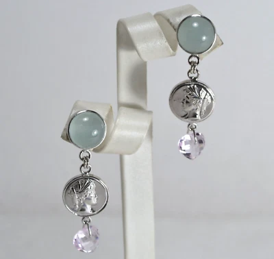 ORECCHINI ARGENTO 925 ACQUAMARINA E QUARZO ROSA FACCETTATO             AGHT 0964 - Immagine 1 di 3