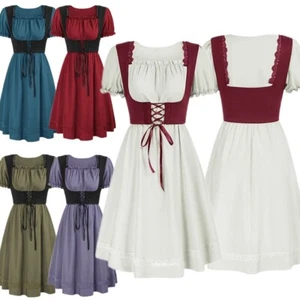 Damen Mittelalter Renaissance Kleid mit Korsett Top Steampunk Gothic Dienstmädchen Stück Set - Bild 1 von 29