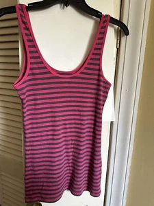 Express Damen Junior Gr. S Gestreift Rosa/Grau Tanktop 92% Baumwolle. B9 - Bild 1 von 6